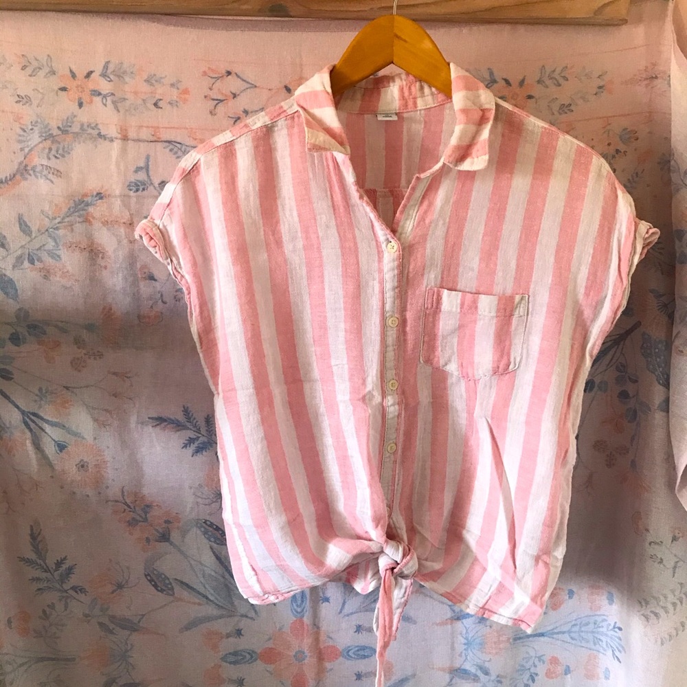 Old Navy Pink and White Striped Tie Front Shirt